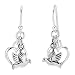Sterling Silver Peace Love Bird Dove with Dangling Heart Dangle Earrings 1.1''