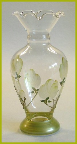 Green Magnolia Hand Painted Glass Bud Vase
