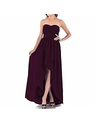 Strapless Sweetheart Chiffon/Satin Empire   Waistline High-Low-Hem Ruched Asymmetric Evening Dress/Homecoming Dress/Bridesmaid Dress/Prom Dress/Wedding Party Dress/Mini Dress  with a Brush/Sweep Train