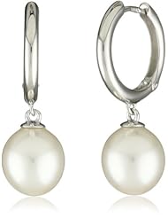 TARA Pearls 9X10mm White Freshwater Pearl with White Gold Hoop Earrings