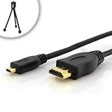 High Speed Micro HDMI cable for OLYMPUS Stylus MJU 5010 / 7040 / 7030 / 9010 Digital Cameras and other devices with Micro HDMI - 5 ft - Stream 1080p HD video *Includes Mini Tripod