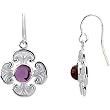 14K White Gold Amethyst Ornate Cross Earrings