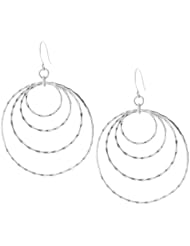 Sterling Silver Hammered Round Multiple Hoop Drop Earrings