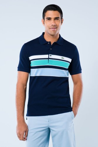 Short Sleeve Triple Stripe Chest Stripe Pique Polo
