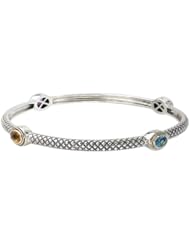 925 Silver & Oval Stone Stackable Bangle with 18k Gold Accents- 8 IN