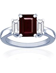 14K White Gold Emerald Cut Ruby Three Stone Ring (GIA Certificate)