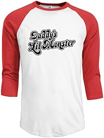 ZHUN Men's Daddy's Lil Monster Logo Three-Quarter Sleeve 100% Cotton T-Shirt M Red