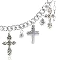 Sterling Silver Crosses & Spheres Charm Brac - 8"