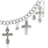 Sterling Silver Crosses & Spheres Charm Brac - 8