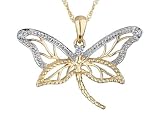Dragonfly Pendant with Diamonds in 14K Yellow Gold with Chain