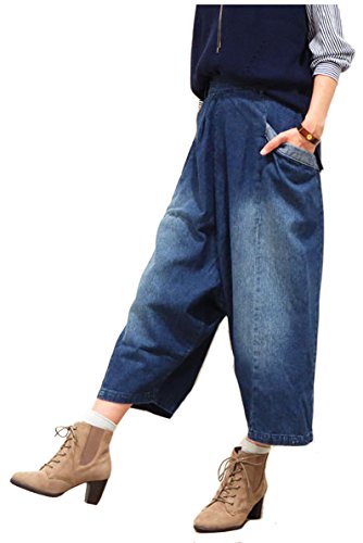 ASIMONY(アジモニー) レディース ガウチョ パンツ デニムパンツ 2way サルエル デニム オンス コクーン リアルデニム スカンツ スカーチョ クロップド インディゴ