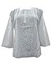 Womans White Indian Kurti Floral Designer Embroidered Tunic Top Large
