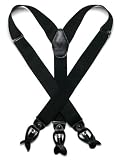Solid Black Button  Clip-On Convertible Men's Italy Elastic Y-Back Suspenders