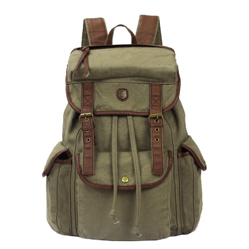 Koolertron Vintage Women Men Canvas Backpack Leather Trim Book Bag Rucksack Shoulder Bag (Army green) On Sale