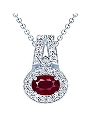 18K White Gold Oval Cut Ruby And Round Diamond Pendant