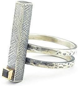 Minimalist Geometric Gemstone and Sterling Silver and Gold Ring, Square Faceted Stone Smoky Quartz Black Spinel Red Garnet - REFLECTIONS