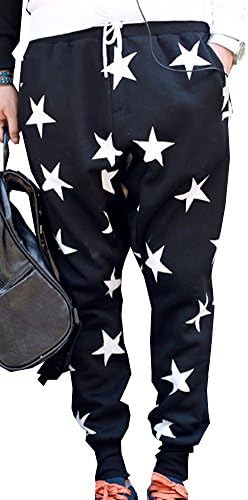 Men Hippie Stars Saggy Harem Hip Hop Loose Pants Drawstring Trousers Black