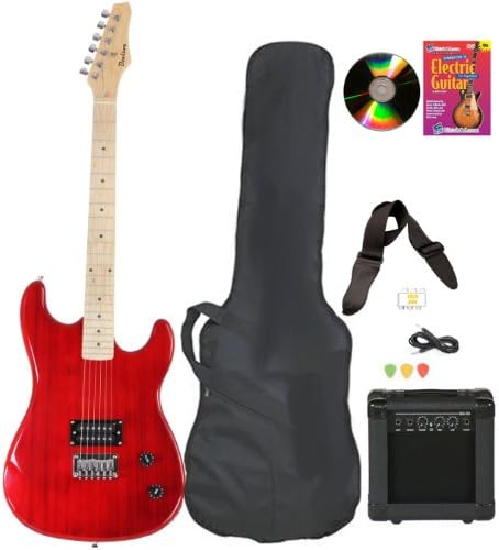 Red Full Size Electric Guitar &amp; Practice Amp with Case Strap Cord Beginner Package &amp; DVD
