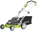 Greenworks 25222 20-Inch 24 Volt Cordless Electric Bag/Mulch/Side Discharge Lawn Mower With Removable Battery & High Rear Wheels