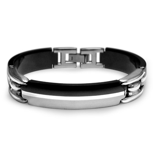 Edward Mirell Men’s Grey Titanium, Black Titanium and Sterling Silver Bracelet, 8.5″