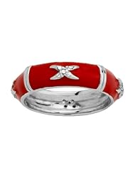 Sterling Silver Red Enamel X Design Diamond-Accent Womens Ring
