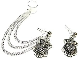 Triple Owl Silver Chain Ear Cuff Earring