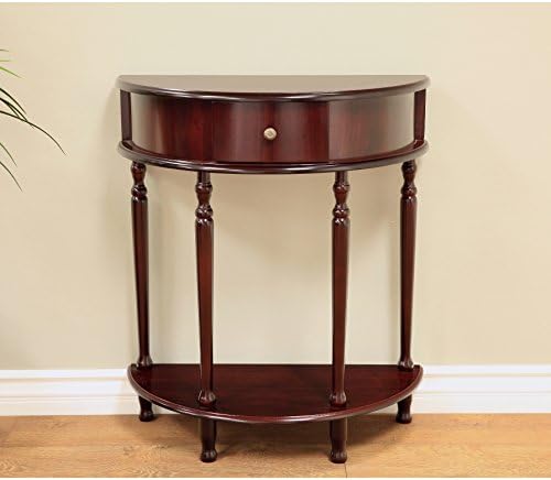 Beavin Console Table Cherry Wood - Crafted Half Moon Shaped - One Spacious Central Drawer and One Exterior Shelf - Fit for Foyer or the Entryway