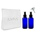 JUVITUS 4 oz Cobalt Blue Glass Boston Round Bottle with Black Fine Mist Spray (2 Pack) + Clear Travel Bag and Funnel