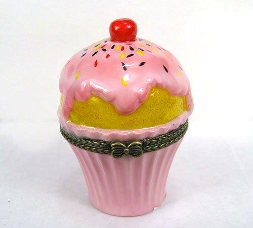 Pink Frosting Cupcake Porcelain Hinged Trinket Box phb
