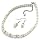 Pearl & Crystal Fashion Necklace & Drop Pierced Earrings Set Cream & Silver
