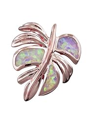 925 Silver Rose Gold Pink Opal Monstera Pendant Hawaiian Silver Jewelry