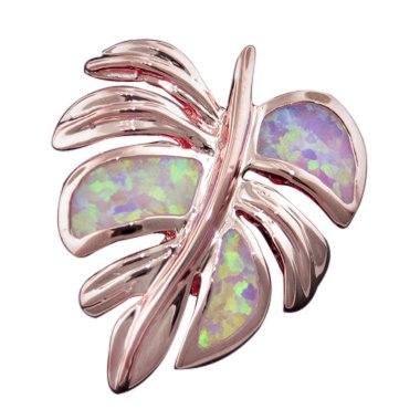 Pink Opal Rose Gold Monstera Pendant--Hawaiian Silver Jewelry