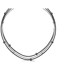 Sterling Silver Rhodium and Ruthenium Plated??Wheat Necklace with Round Stations