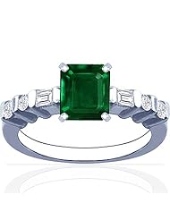 14K White Gold Emerald Cut Emerald Ring With Sidestones (GIA Certificate)