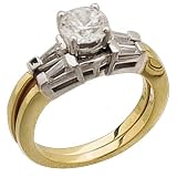 18K Yellow Gold and Platinum Diamond Wedding Ring Set (Center stone is not included)
