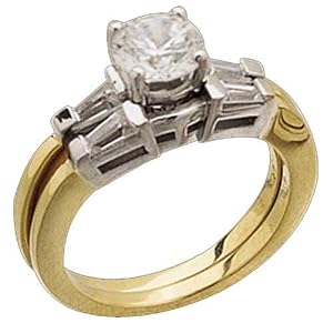 18K Yellow Gold and Platinum Diamond Wedding Ring Set (Center stone is not included)