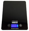 Designer Habitat - Balance digital noir pour cuisine en verre fin avec rétro-éclairé bleu et écran LCD 5 KG (5000 g)