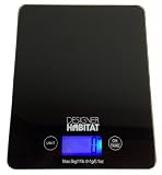 Designer Habitat - Glass Slimline Digital Kitchen Scales in Black with Blue Back-lit LCD Screen 5kg 5000g
