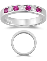 1/5 (0.18-0.25) Cts Diamond & 0.30 Cts Ruby Stackable Band in 14K White Gold