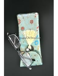 Beautiful Silk Brocade Eyeglass Sunglass Pouch Glasses Protect Bag - BlueGreen with Flower by Shanghai Old Street