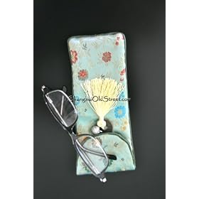 Click here to buy Beautiful Silk Brocade Eyeglass Sunglass Pouch Glasses Protect Bag - BlueGreen with Flower by Shanghai Old Street.