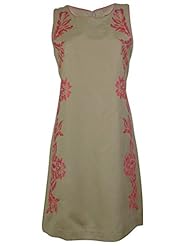 Linen/Polyester Bateau Neck Embroidered Sleeveless  Dress