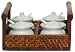 Woven Rattan Rectangle Tray with Four Ceramic 4oz Jam Jars 8 1/2" x 1/2" x 4.5"H