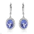 Earrings With 4.90ctw Precious Stones - Genuine Diamonds and Tanzanites Made of 14K White Gold Length 28mm