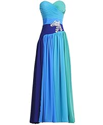 A-line Strapless Lace Beaded Ruched Floor Length Chiffon Dropped   Waistline One Shoulder Sweetheart Prom Dress 