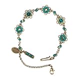 Victorian Elegance Michal Negrin Charming Floral Bracelet Adorned with Brass Ornaments, Accented with Turquoise and Green Swarovski Crystals - Special Ordered and Shipped by Genuvo within 2 to 3 Weeks