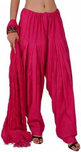 Stylenmart Women's Cotton Solid Full Patiala Salwar Dupatta Set Free Size Pink