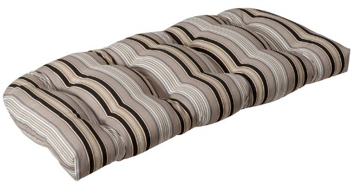 Outdoor Patio Furniture Wicker Loveseat Cushion - Black & Tan Striped Voyage
