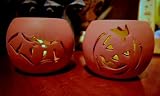 Halloween Terra Cotta Votives with Flickering LED Flameless Candles - Set of 2