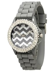 Womens Geneva Rhinestone-accented Silicone Watch Chevron Design - Grey